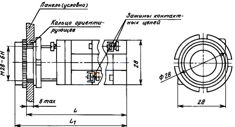 Схема габаритных размеров кнопки КМЕ-4112, КМЕ-4113